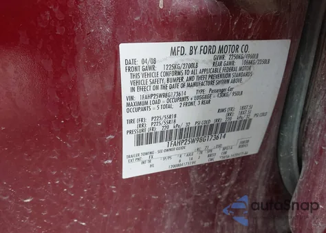 2008 Ford Taurus Limited z USA, uszkodzony, nr VIN 1FAHP25W98G173614